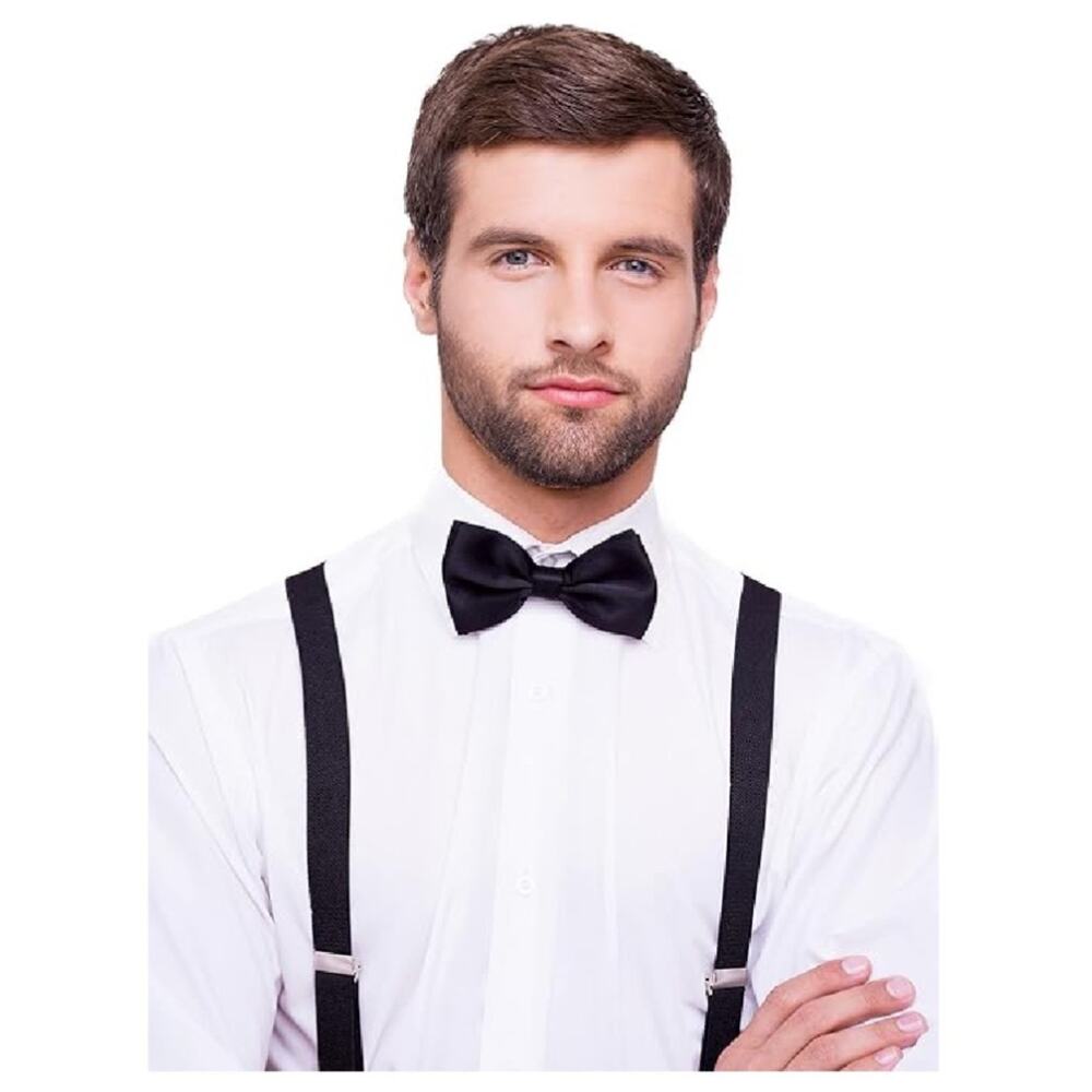 Premium Quality 1 Inch Suspender & 4.5 Inch Bowtie Combo Set, Mens Womens Unisex - Picture 2 of 3